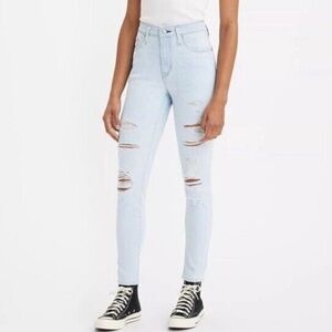 Levi’s 721 High Rise Skinny Destroyed Distressed Jeans Light Blue Wash 28 Tall